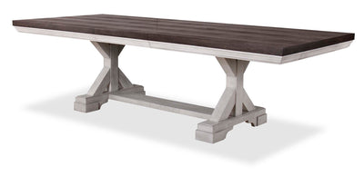 Willow Dining Table with Trestle Base, 84-106"W Extension - Rustic White & Brown | Table de salle à manger Willow avec base à tréteaux et rallonge de 84 po à 106 po (L) - blanc rustique et brune