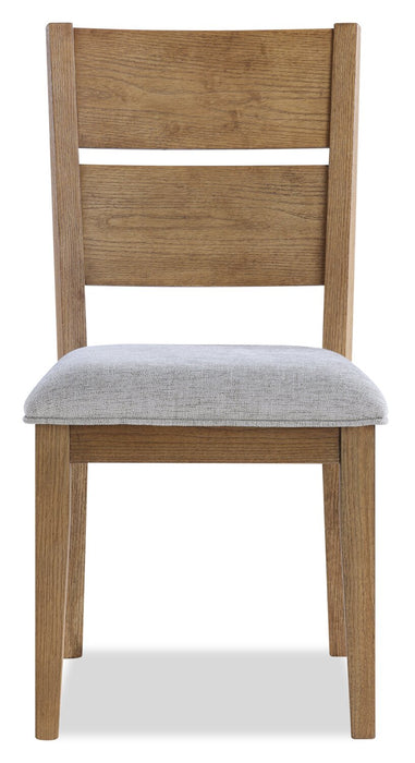 Chaise de salle à manger Lotus en tissu de polyester et bois avec dossier à lattes - naturelle