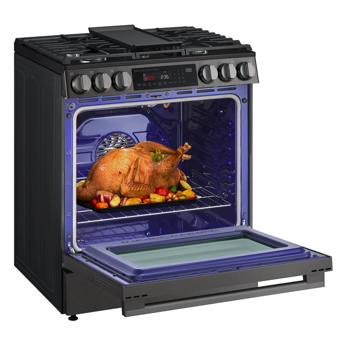 Cuisinière intelligente à gaz encastrée LG de 6,3 pi3 avec friture à air – acier inoxydable noir - LSGL6335Z