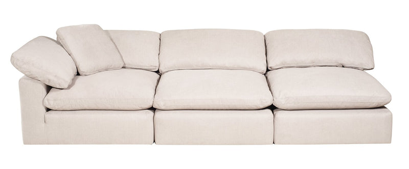 Sofa sectionnel modulaire de style cocon Eclipse 6 pièces en tissu d’apparence lin avec coussins réversibles en duvet et plumes - blanc lin