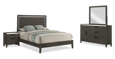 Sable 6pc Bedroom Set with Bed, Dresser, Mirror & Nightstand, Dark Grey - Full Size | Ensemble de chambre à coucher Sable gris foncé 6 pièces avec lit, commode, miroir et table de nuit - format lit double