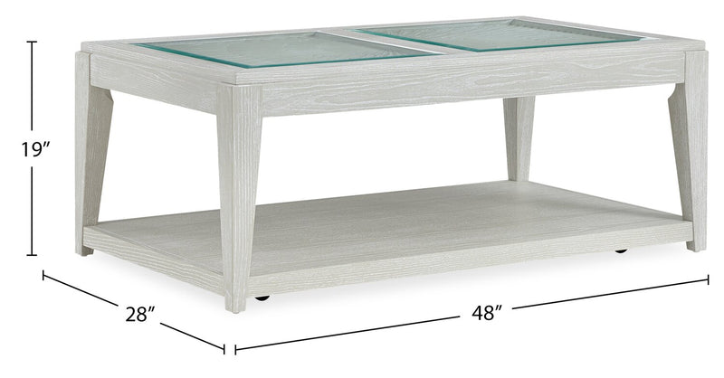 Table à café Vida de 48 po en bois massif avec tablette et roulettes - sable