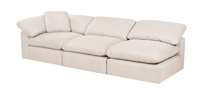 Sofa sectionnel modulaire de style cocon Eclipse 6 pièces en tissu d’apparence lin avec coussins réversibles en duvet et plumes - blanc lin