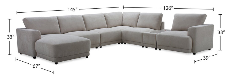 Sofa sectionnel modulaire de gauche Voyage 7 pièces en tissu avec console et coussins de dossier amovibles - beige