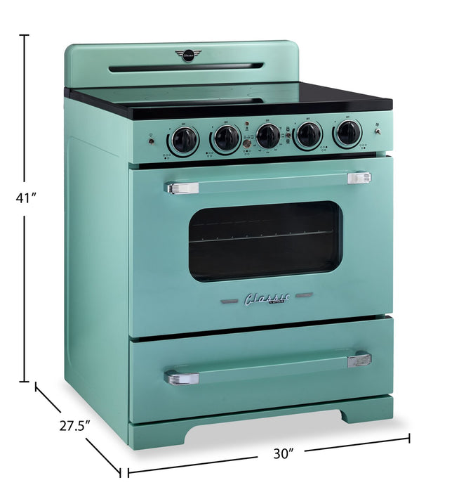 Cuisinière à induction Classic Rétro par Unique de 30 po et de 3,9 pi3 - turquoise brume marine - UNQ-30CR IC T