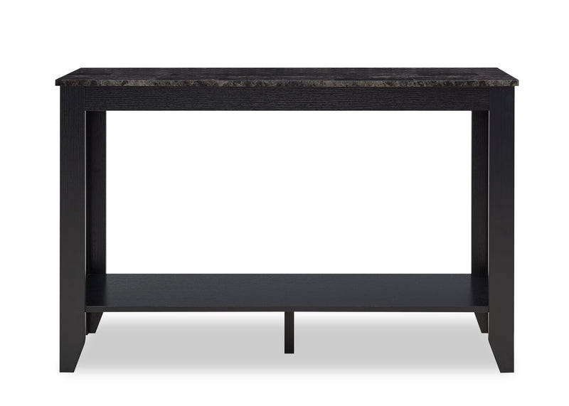 Table de salon rustique Roma de 44 po avec tablette - imitation de marbre noire