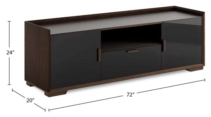 Meuble pour téléviseur Talon de 72 po de qualité supérieure avec rangement et système de gestion des câbles - wengé espresso 