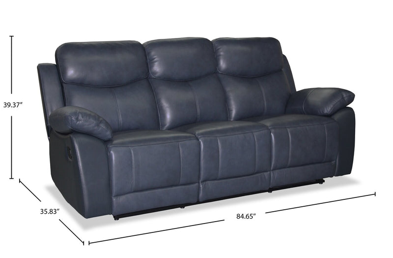 Sofa inclinable Corbin de 84,65 po en cuir véritable de qualité supérieure - bleu