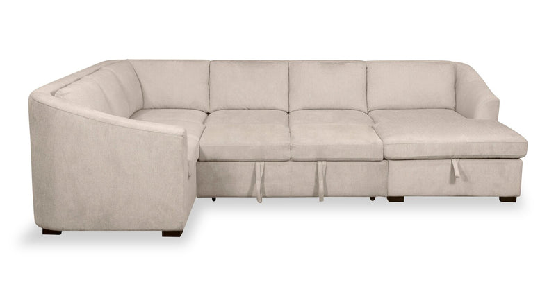 Sofa-lit sectionnel de droite Envy 3 pièces en tissu de chenille avec fauteuil long de rangement - beige amande