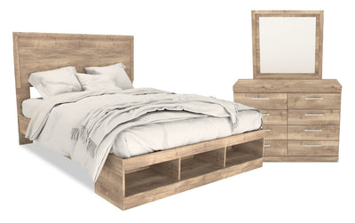 Oakley 5pc Bedroom Set with Storage Bed, Dresser & Mirror, Made in Canada, Natural - Queen Size | Ensemble de chambre à coucher Oakley 5 pièces fabriqué au Canada avec lit de rangement, commode et miroir, naturel - format grand lit