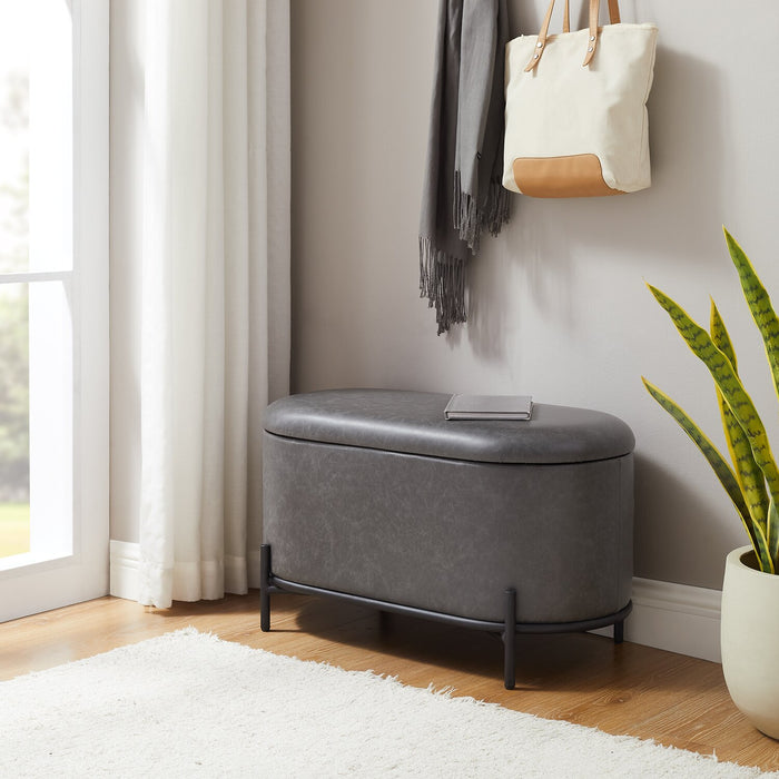 Pouf de rangement Victoria de 18 po en similicuir avec base en métal - anthracite