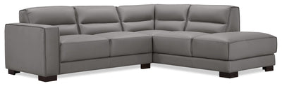 Citadel 2-Piece Right-Facing Top-Grain Genuine Leather Sectional with Wood Legs - Grey | Sofa sectionnel de droite Citadel 2 pièces en cuir véritable de qualité supérieure avec pattes en bois - gris