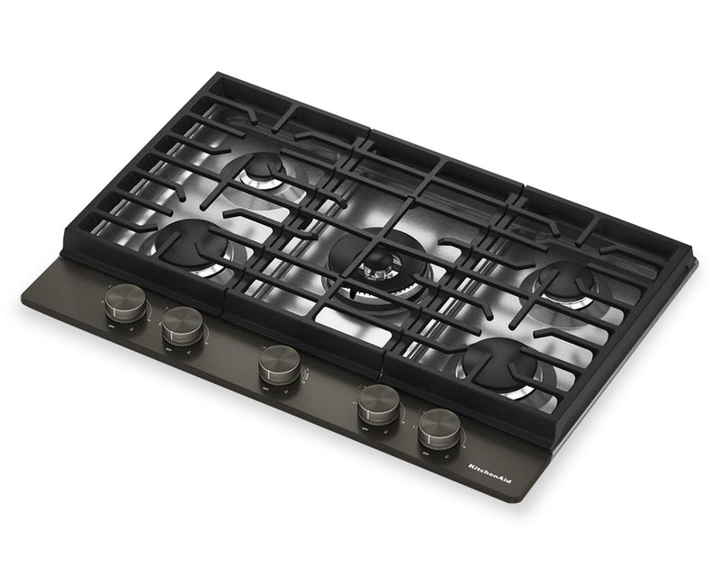 Surface de cuisson KitchenAid de 30 po au gaz sur métal avec grilles pour wok intégrées – Black Ore - KCGK530SBE