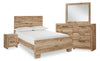 Ensemble de chambre à coucher Derekson 6 pièces avec lit à panneau, commode, miroir et table de nuit, naturel - format lit double