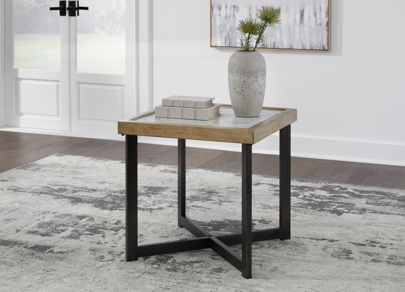 Table de bout contemporaine Marina de 25 po avec carreau en pierre - naturelle