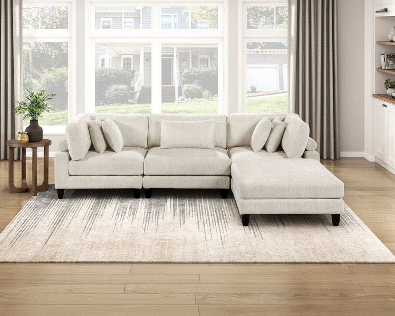 Sofa sectionnel modulaire Lounge 4 pièces en chenille avec pouf - beige 