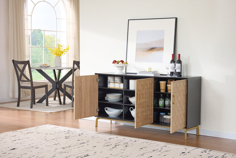 Armoire décorative Alenna de 60 po à 3 portes - noire avec portes blanc vieilli