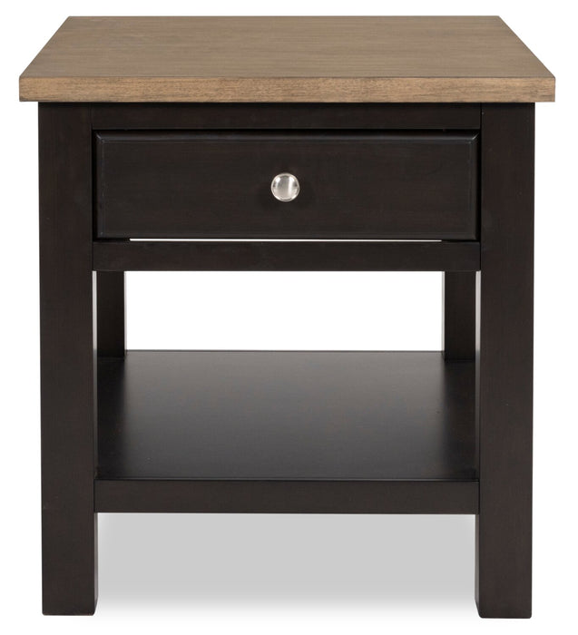 Table de bout Wells de 24 po en bois massif avec rangement et tablette - deux teintes de brun