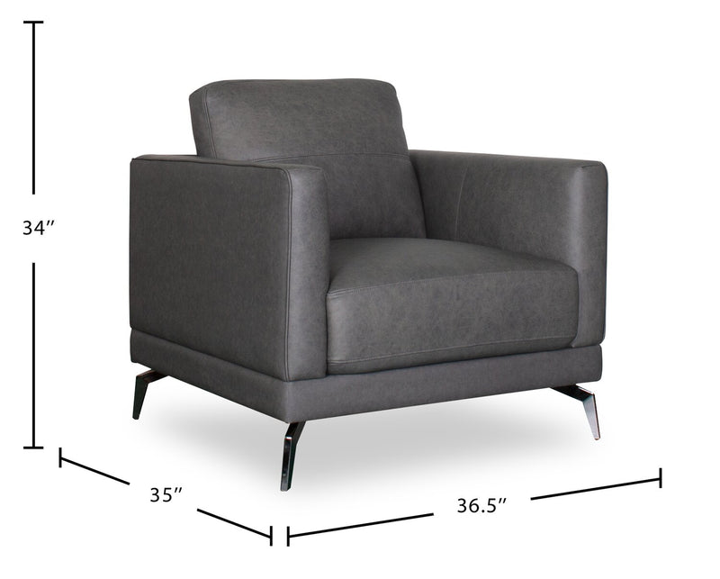 Fauteuil Melrose de 36,5 po en cuir véritable de qualité supérieure avec pattes en métal - gris