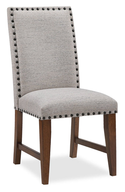 Boden Dining Chair with Polyester Fabric & Nailhead Trim - Beige & Brown | Chaise de salle à manger Boden en tissu de polyester avec bordure de clous décoratifs - beige et brune