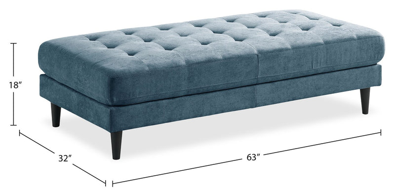 Pouf Metro de 63 po en tissu avec coussin capitonné - bleu denim