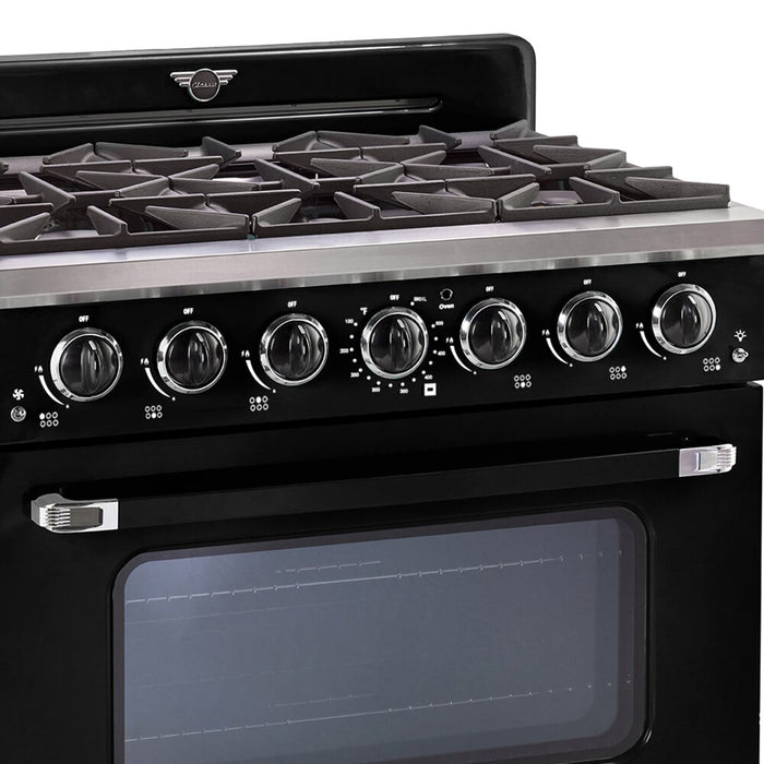 Cuisinière à gaz Classic Rétro par Unique de 36 po et de 5,2 pi3 à 6 brûleurs avec convection - noir minuit - UGP-36CR B