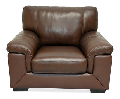 Classico 47" Genuine Leather Chair with Wood Legs – Tobacco | Fauteuil Classico de 47 po en cuir véritable avec pattes en bois - tabac