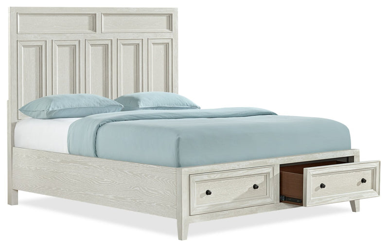 Ensemble de chambre à coucher Casa 5 pièces en bois avec lit, commode et miroir, blanc - format grand lit