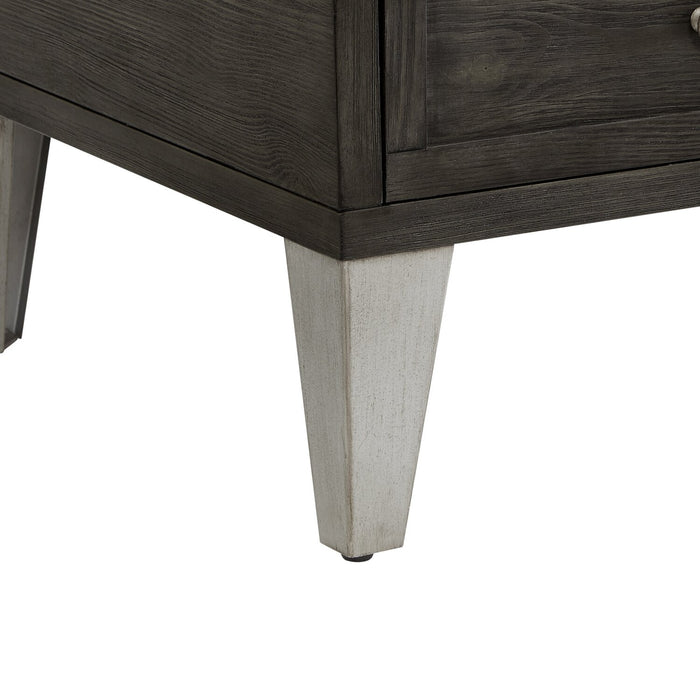 Table à café industrielle London de 42 po - fini en bois gris et pattes en métal argenté 