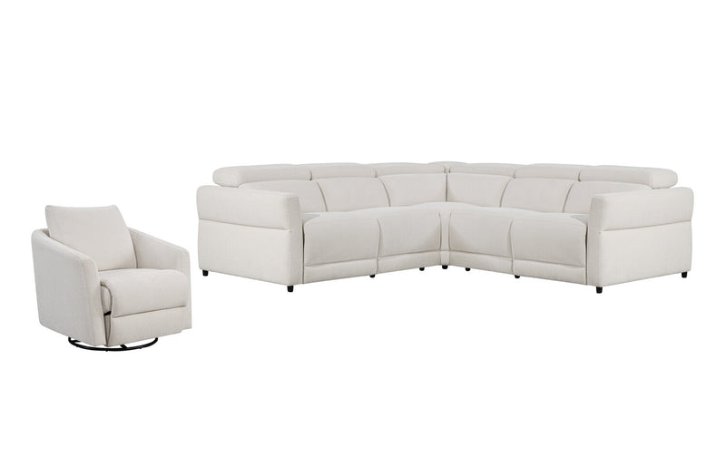 Fauteuil pivotant à inclinaison électrique Aspen de Cindy Crawford Home de 33,5 po en tissu avec repose-pieds électrique - albâtre