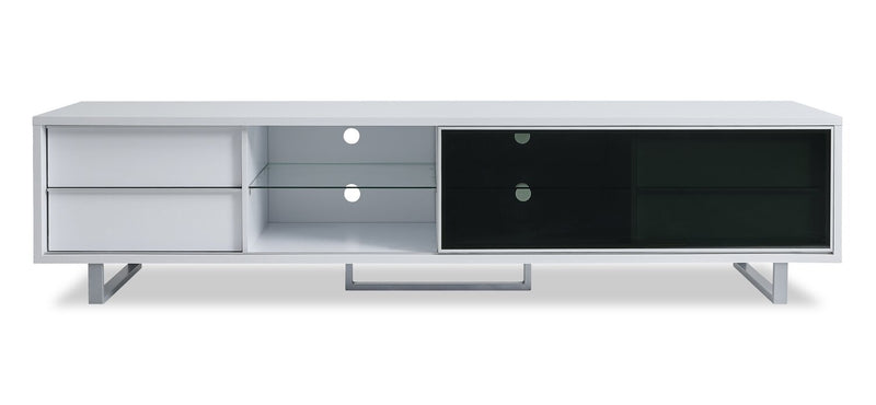 Meuble pour téléviseur moderne Amelia de 89 po x 22 po avec rangement et système de gestion des câbles pour téléviseurs jusqu’à 100 po - deux teintes, blanc et noir