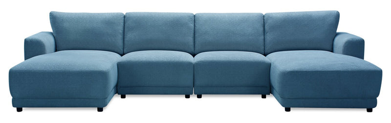 Sofa sectionnel modulaire en forme de U Voyage 4 pièces en tissu avec coussins de dossier amovibles - bleu