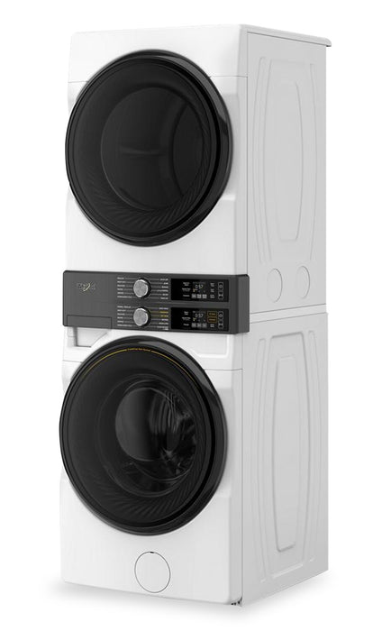 Tour de lavage Whirlpool à chargement frontal avec laveuse de 5,2 pi³ et sécheuse électrique de 7,4 pi³ - blanche - YWEF5727TW