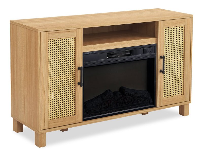 Foyer électrique contemporain Reed de 47 po avec rangement - teck clair