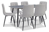 Ensemble de salle à manger Arlo 7 pièces en pierre frittée et métal avec table de 55 po (L) et 6 chaises grises - gris et noir