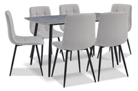  Ensemble de salle à manger Arlo 7 pièces en pierre frittée et métal avec table de 55 po (L) et 6 chaises grises - gris et noir