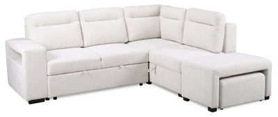 Coast 3-Piece Right-Facing Ivory White Fabric Sleeper Sectional with Storage Chaise and Storage Armrest | Sofa-lit sectionnel de droite Coast 3 pièces en tissu blanc ivoire avec fauteuil long de rangement et accoudoir de rangement