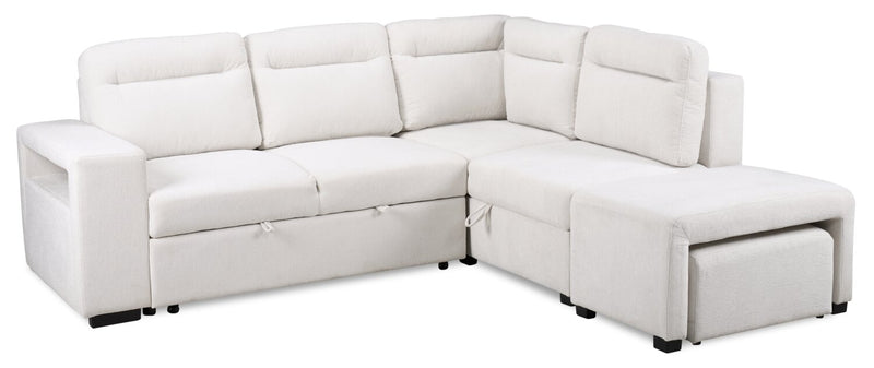 Sofa-lit sectionnel de droite Coast 3 pièces en tissu blanc ivoire avec fauteuil long de rangement et accoudoir de rangement
