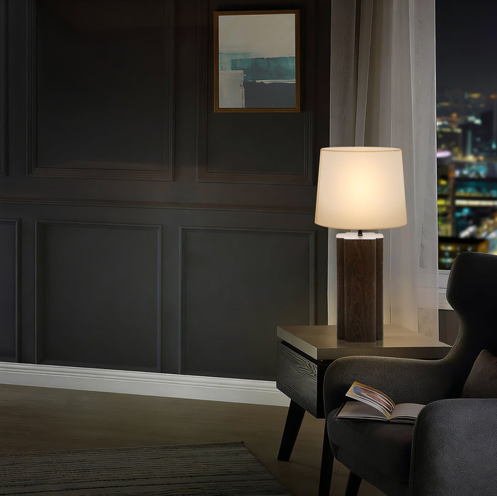 Lampe de table Wren de 28,7 po avec abat-jour en lin - noyer foncé 