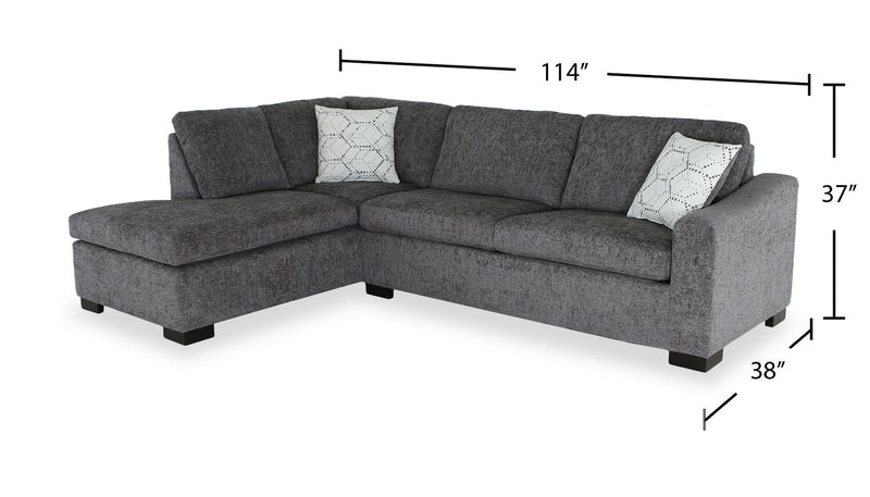 Sofa-lit sectionnel de gauche avec grand lit Aubrey de 114 po de style européen en tissu de chenille avec pattes en bois - gris