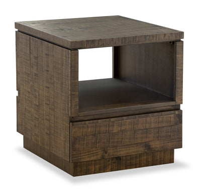 Elm 22” Rustic Pine End Table with Storage - Brown | Table de bout rustique Elm de 22 po en pin - brune