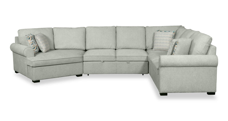 Sofa-lit sectionnel enveloppant de gauche Haven de Scott Living 3 pièces en tissu de chenille - bleu écume de mer 