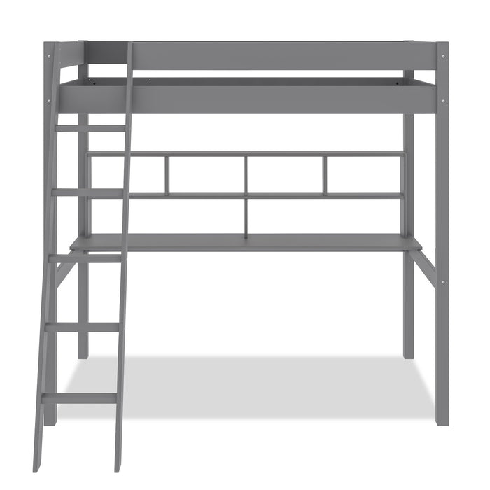 Lit mezzanine Brody gris avec bureau intégré, échelle et garde-corps pour enfants et adolescents - format lit simple