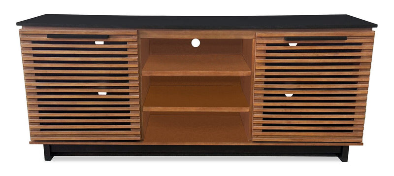 Meuble pour téléviseur traditionnel Wilder de 68 po avec rangement et système de gestion des câbles pour téléviseurs jusqu’à 78 po - brun foncé