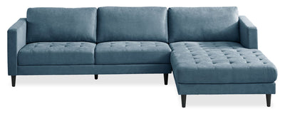Metro 2-Piece Right-Facing Fabric Sectional with Chaise and Tufted Seat Cushions - Denim Blue | Sofa sectionnel de droite Metro 2 pièces en tissu avec fauteuil long et coussins de siège capitonnés - bleu denim