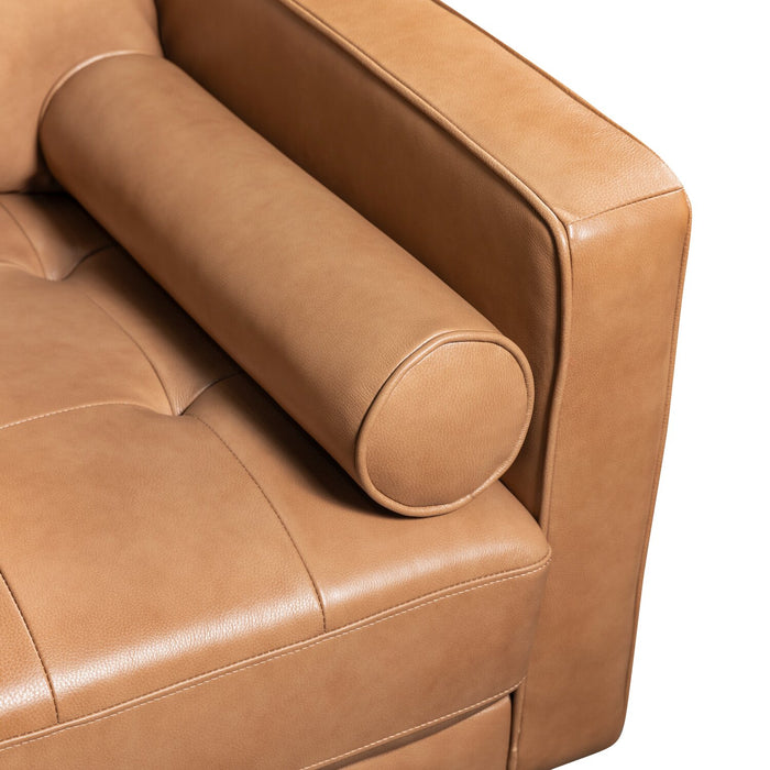 Sofa sectionnel de gauche Edge 2 pièces en cuir véritable avec pattes en bois et coussins de dossier amovibles - brun
