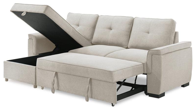 Sofa-lit sectionnel réversible Eden 2 pièces en tissu avec fauteuil long de rangement et coussins de dossier amovibles - taupe