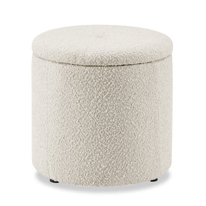 Pouf de rangement Ontario rond en tissu - blanc