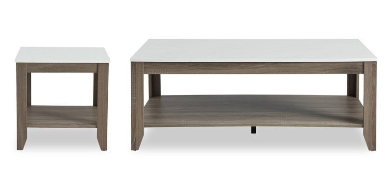 Ensemble 2 tables modernes Carlton de 47,5 po, table à café et table de bout avec tablette - taupe