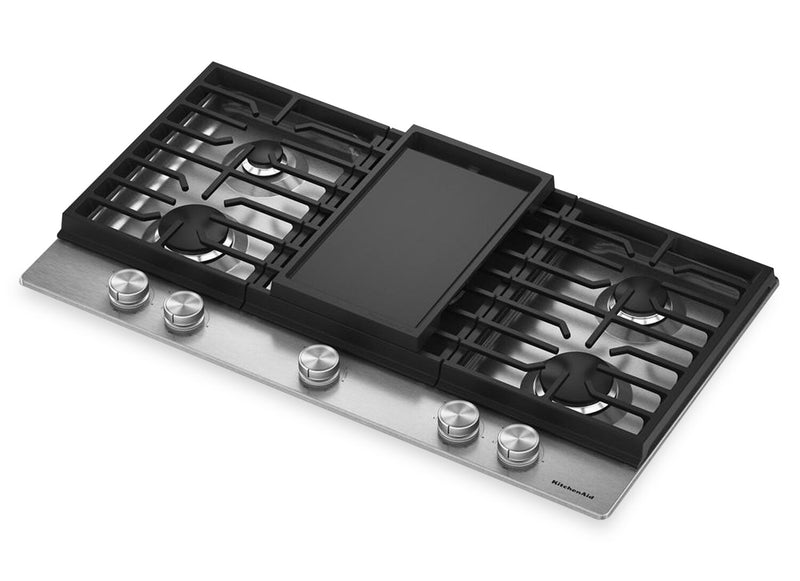 Surface de cuisson à gaz sur métal KitchenAid avec grille pour wok intégrée - acier inoxydable - KCGK736SSS